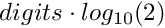 $digits \cdot log_{10}(2)$