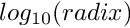 $log_{10}(radix)$