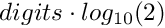 $digits \cdot log_{10}(2)$